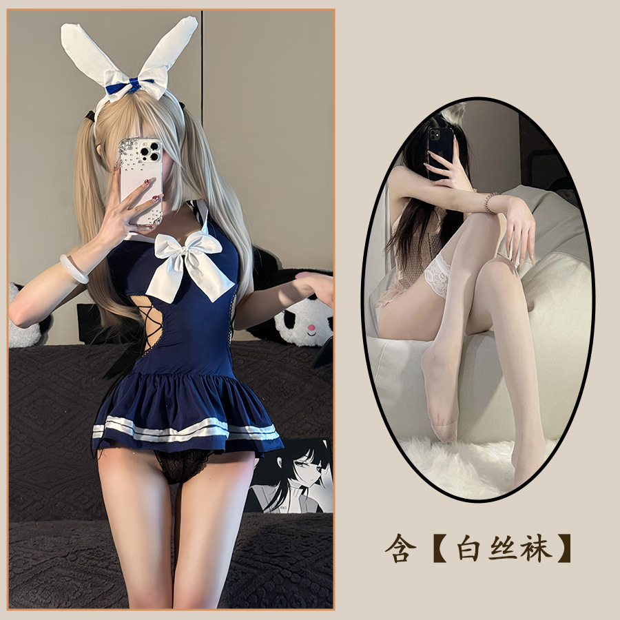 버니걸 [바디수트+헤어밴드+나비 넥타이+폼폼 꼬리]+화이트 스타킹