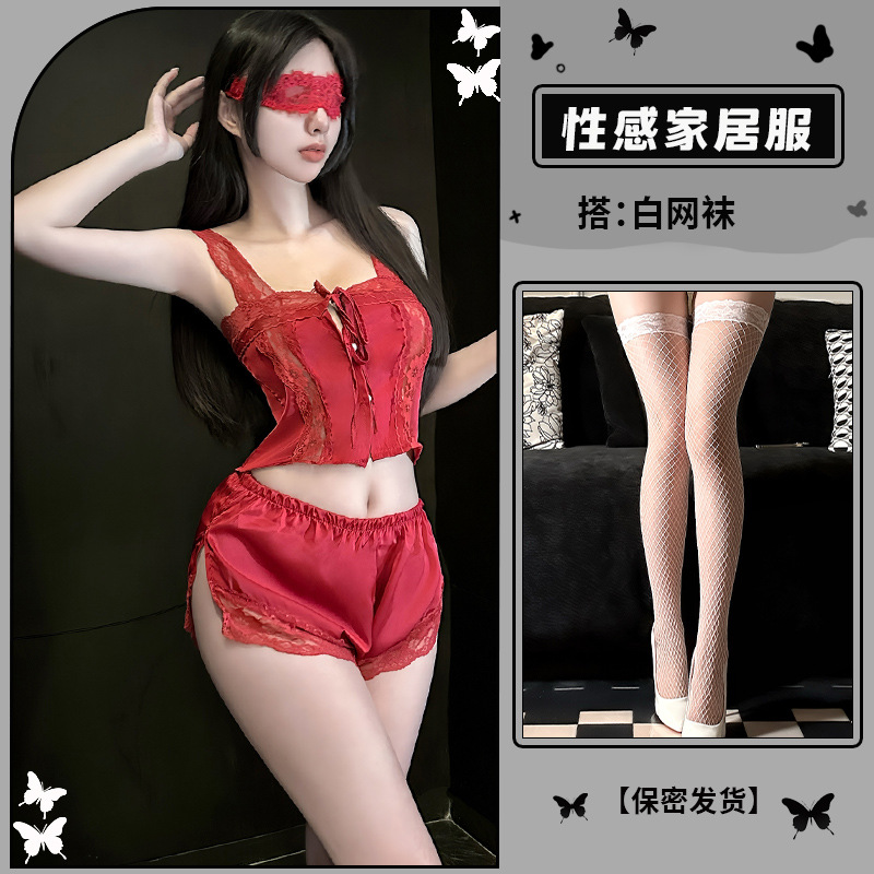 레드+화이트 망사 스타킹